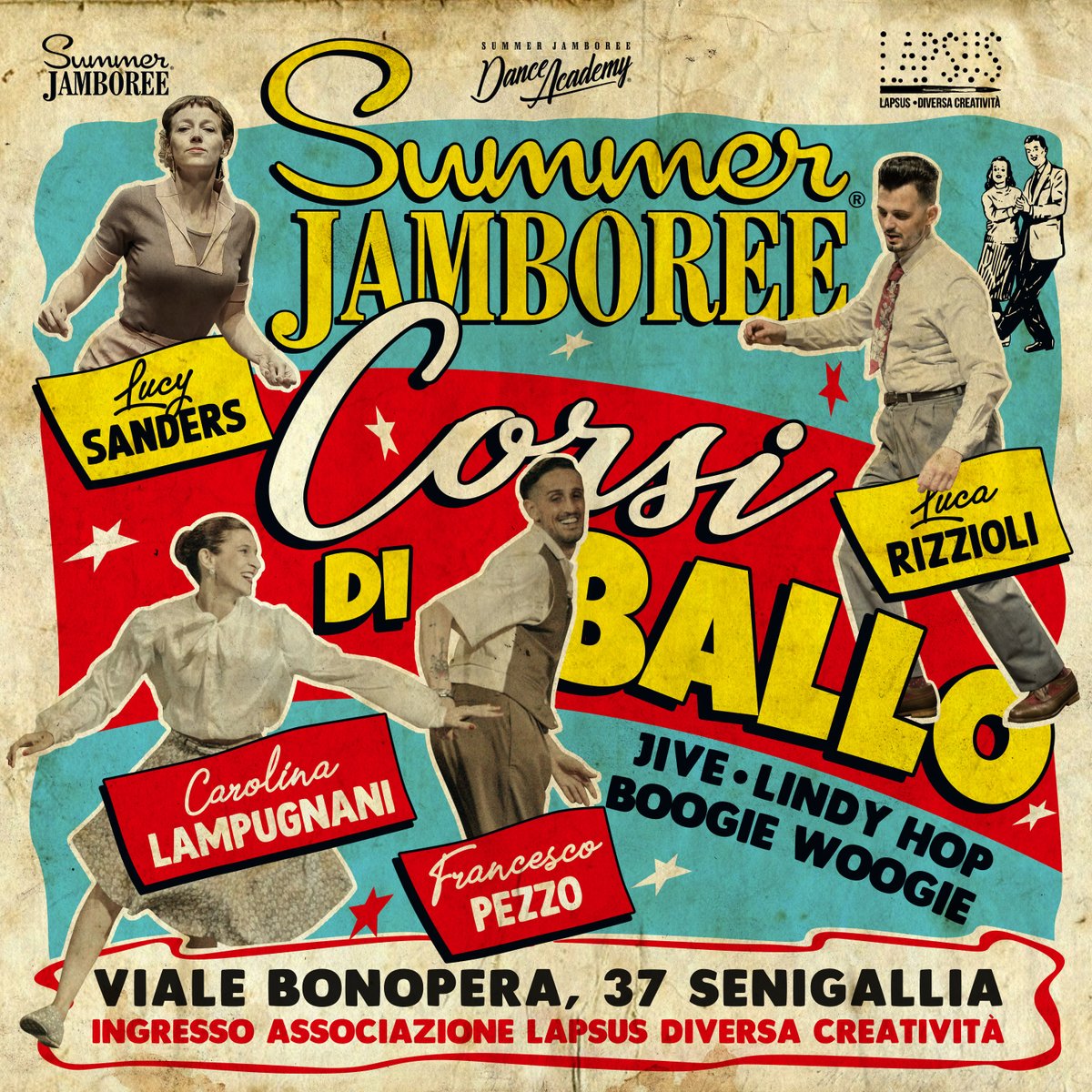 I corsi di ballo invernali del Summer Jamboree tornano a Senigallia!
Carolina Lampugnani, Francesco Pezzo, Lucy Sanders e Luca Rizzioli, vi accompagneranno in un percorso trasformativo: dallo stile alle tecniche.
Presentazione corsi INGRESSO LIBERO
Venerdì 15 novembre ore 20:30