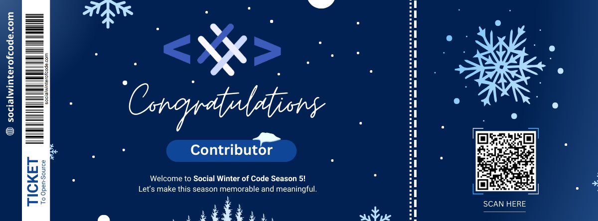 Sagarsharm40329's tweet image. I am beyond thrilled to announce that I have been selected as a contributor for the upcoming Social Winter of Code! 🎉 This is an incredible opportunity to use my skills and passion for coding to make a positive impact in the world. #SocialWinterOfCode #CodingForGood #Tech