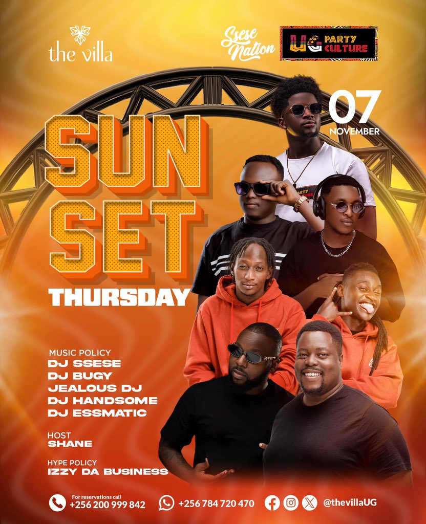 MushroomInc's tweet photo. .@ugpartyculture & @SseseNation are calling you to the #SunsetThursday party at @TheVillaKLA Tonight. Catch @DJ_Ssese, @JealousDeejay, @DjEssmatic, @deejayhandsome_, and @deejaybugy spinning up the night—don’t miss the vibe! https://t.co/rZodMHshFQ