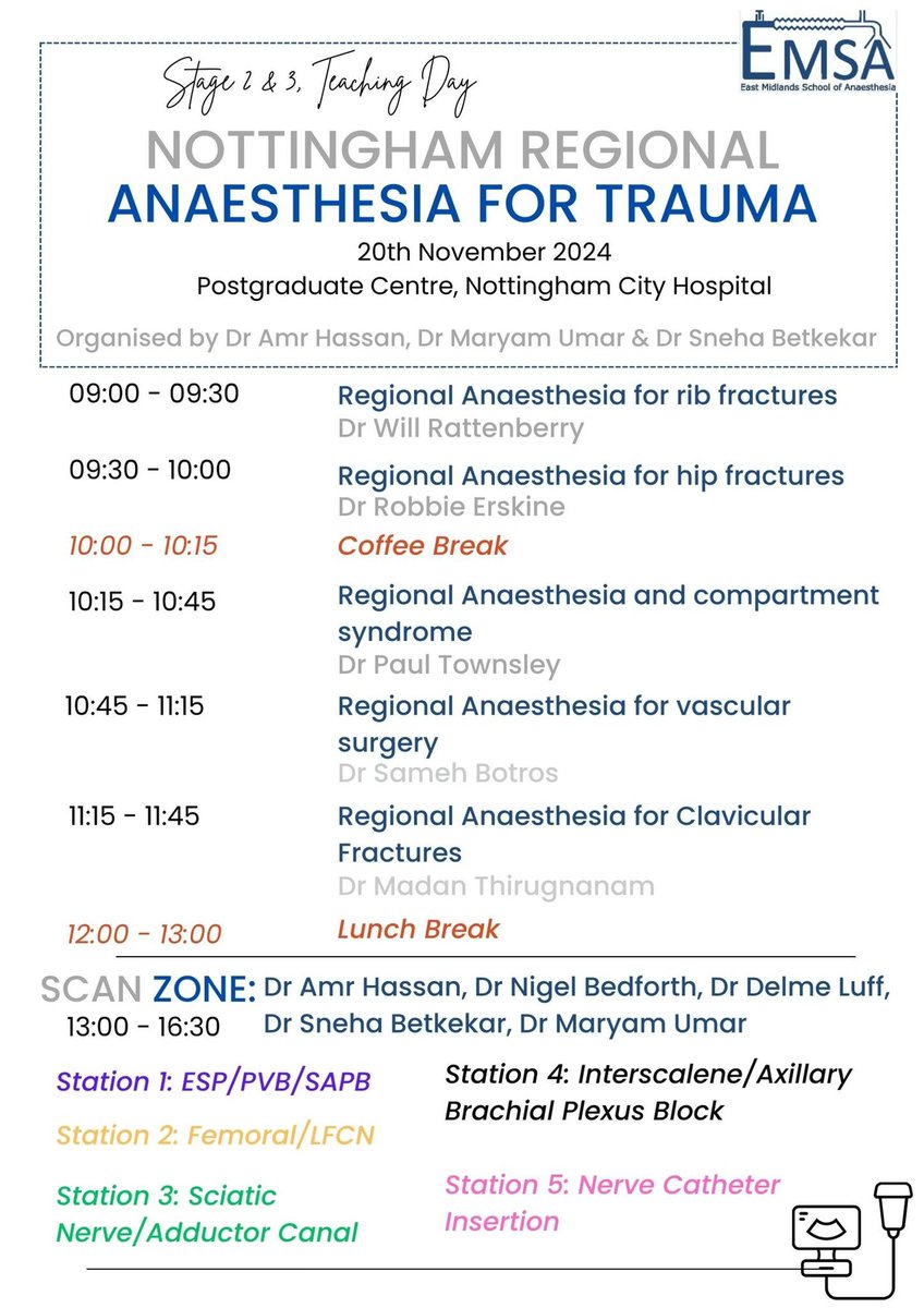 Sneha Betkekar (@snehabetkekar) on Twitter photo A great line up of speakers followed by hands on scanning <a href="/AnaesthesiaNuh/">NUH_Anaesthesia</a> trauma themed #regionalanaesthesia teaching day. <a href="/dramrsharaf/">Amr Hassan</a> <a href="/paultownsley09/">Paul Townsley</a> @nigelbedforth <a href="/DrRobbieErskine/">Dr Robbie Erskine</a> <a href="/DelmeLuff/">Delme Luff</a> A great line up of speakers followed by hands on scanning <a href="/AnaesthesiaNuh/">NUH_Anaesthesia</a> trauma themed #regionalanaesthesia teaching day. <a href="/dramrsharaf/">Amr Hassan</a> <a href="/paultownsley09/">Paul Townsley</a> @nigelbedforth <a href="/DrRobbieErskine/">Dr Robbie Erskine</a> <a href="/DelmeLuff/">Delme Luff</a>