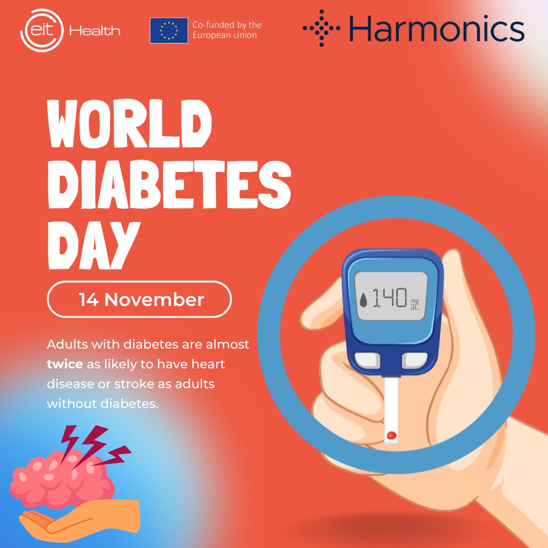 ✨ Adults with diabetes are almost twice as likely to have stroke 🧠 
🌍 On #WorldDiabetesDay we encourage you to:
🍏 Eat a healthy diet
🏋️‍♂️ Get regular physical activity
⚖️ Maintain a normal body weight
🚭 Avoid smoking
 #HarmonicsEIT #EUFunded #HealthyLiving 💙
