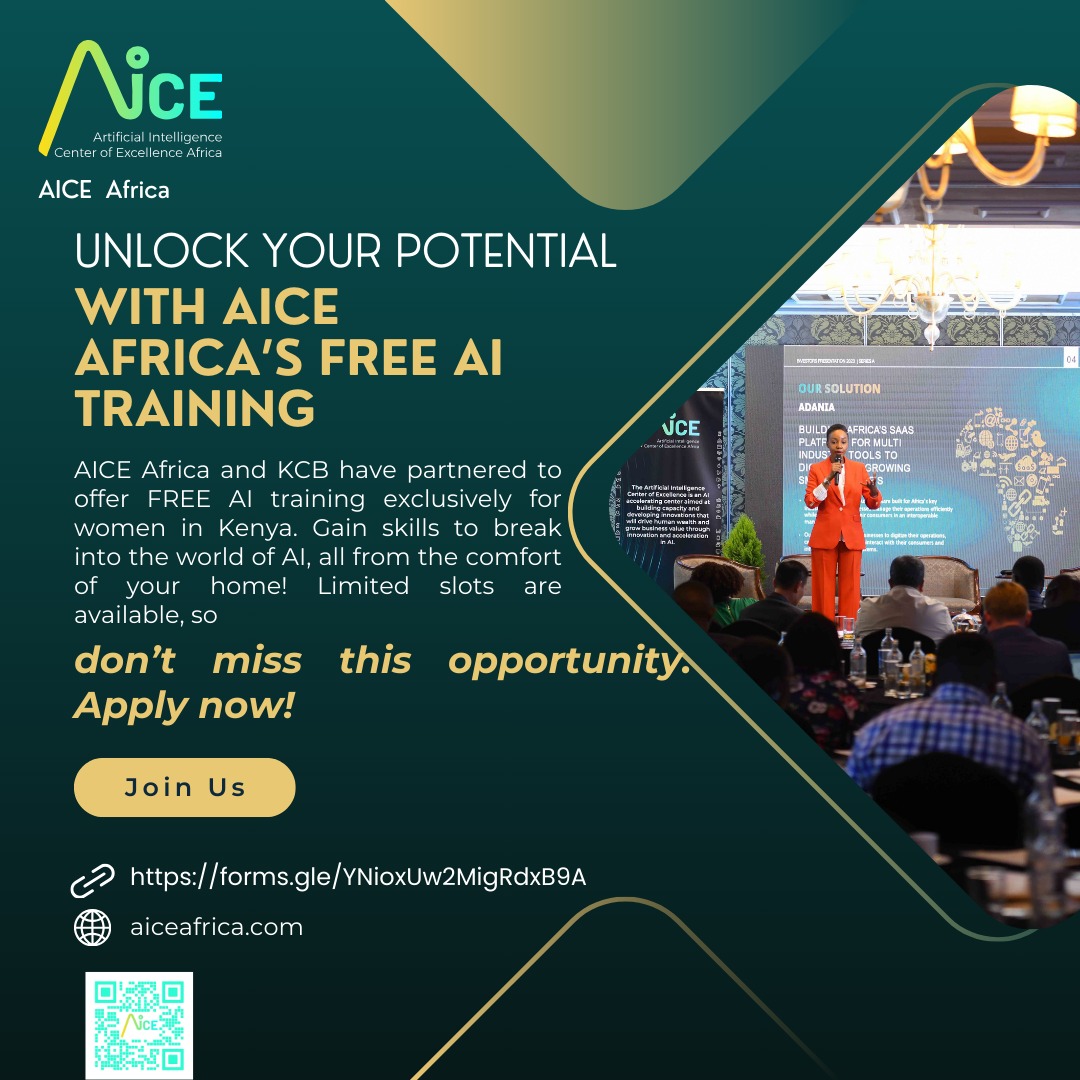Adanian labs (@adanianlabs) on Twitter photo Exciting news!
<a href="/AiCEAfrica/">AICE_Africa</a> and @KCBGroup have partnered to offer FREE AI training exclusively for ladies in Kenya. Gain skills to break into the world of AI, all from the comfort of your home! Limited slots are available, apply ππ½
forms.gle/YNioxUw2MigRdx⦠Exciting news!
<a href="/AiCEAfrica/">AICE_Africa</a> and @KCBGroup have partnered to offer FREE AI training exclusively for ladies in Kenya. Gain skills to break into the world of AI, all from the comfort of your home! Limited slots are available, apply ππ½
forms.gle/YNioxUw2MigRdxβ¦