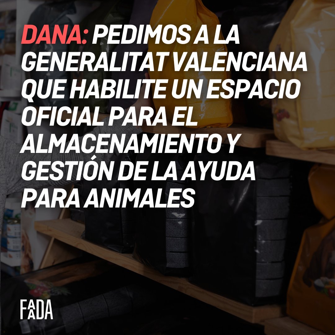 FAADAorg's tweet photo. #DANA
🔴URGENTE: En toda el área de #Valencia no hay ningún espacio cubierto PÚBLICO Y OFICIAL habilitado para almacenar la ayuda que se está intentando hacer llegar a refugios/protectoras, algo que dificulta el reparto y que podría provocar que los alimentos se estropeen.

🧵 https://t.co/2fB9BLH1Or