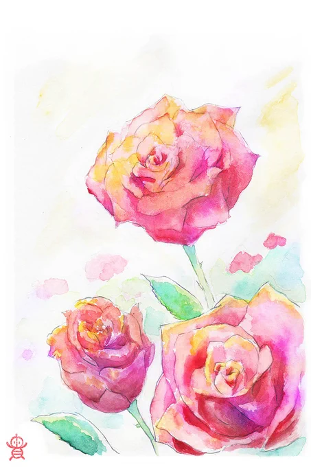 明日は生田緑地ばら苑で似顔絵出店しますだから、ってわけでもないですが、ばらを描いてみました珍しく水彩です 