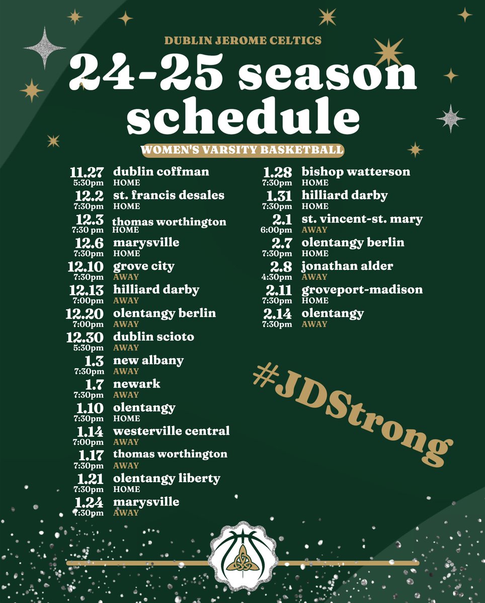 DJgirlsbball's tweet image. Our 24-25 schedule! 3 weeks away from opening day 😈🔥 We hope to see you in The Jungle and on the road this hoops season! #GoCelts #DoHardBetter