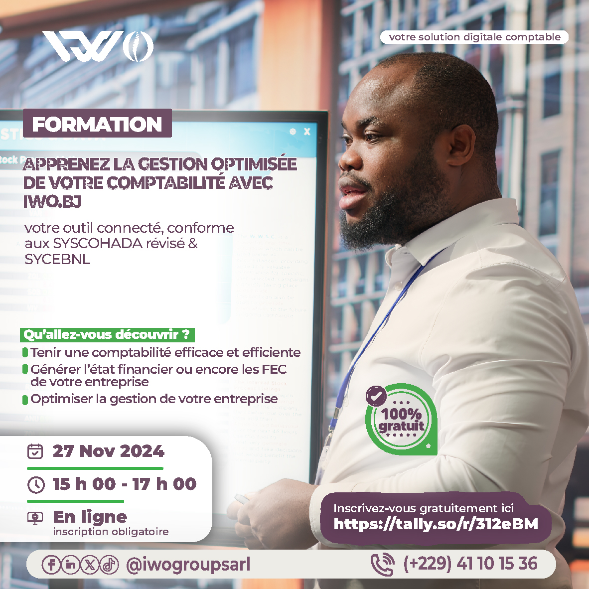 iwogroupsarl's tweet photo. Apprenez la gestion optimisée de votre comptabilité avec https://t.co/DtMdAaitZA à notre prochaine formation gratuite en ligne
Inscription ici : https://t.co/nkkbmwGnCN
Places très limitée.
#SYSCOHADA #SYCEBNL #IWO #formation https://t.co/Iag7JLZXte