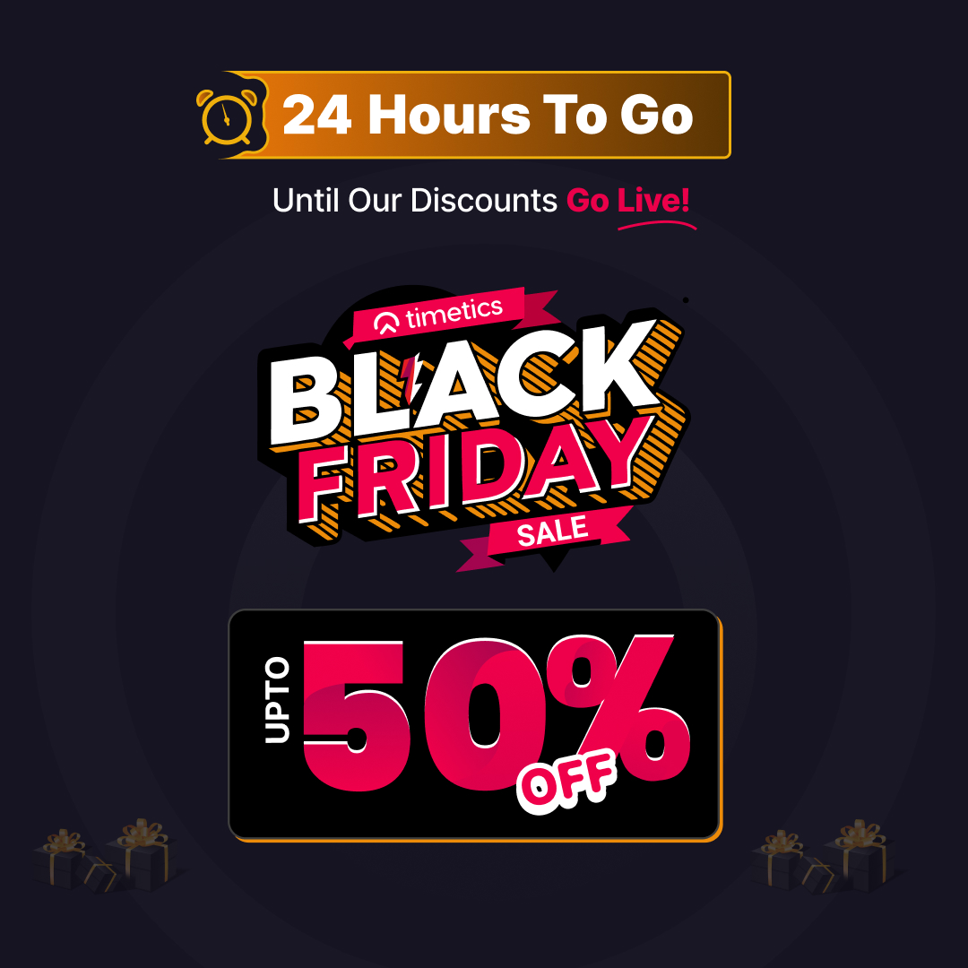 gotimetics's tweet photo. In just 24 hours, our Black Friday deals will be live, featuring discounts you won’t believe! 🛍️💥

Prepare to shop your heart out and take advantage of these incredible savings! ✨

#SaaS #Timetics #BlackFridayDeals #Countdown #SavingsMadness #ShopNow https://t.co/PeaMvRZWbF