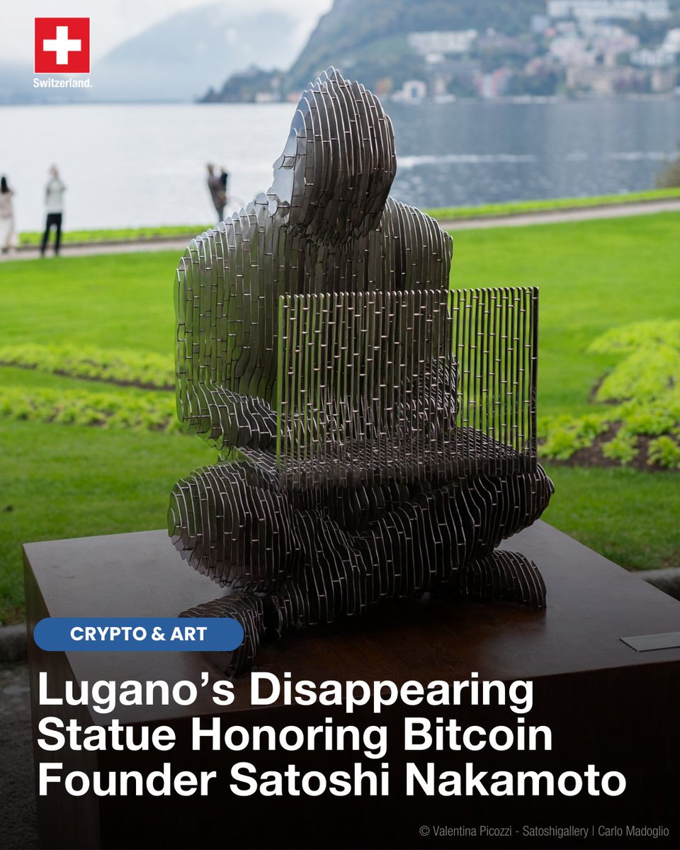 A 🇨🇭 statue honours the mysterious founder of #Bitcoin, Satoshi Nakamoto.  Created by Valentina Picozzi, the remarkable work of art is located in the  Parco Ciani in Lugano, a city with a