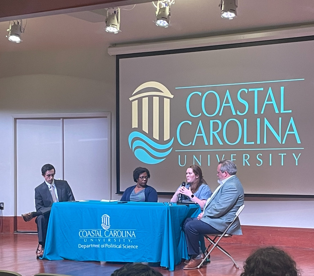 Gibbs Knotts (@gibbsknotts) on Twitter photo Insightful panel last night featuring <a href="/CCUPoliSci/">Dept. of Political Science @ Coastal Carolina Univ</a> Professors Adam Chamberlain, Hillary Style, Atiya Stokes-Brown, and Justin Vaughn. Smart takes and great questions. <a href="/CCUChanticleers/">Coastal Carolina University</a> #EngagedLearning #TeacherScholar Insightful panel last night featuring <a href="/CCUPoliSci/">Dept. of Political Science @ Coastal Carolina Univ</a> Professors Adam Chamberlain, Hillary Style, Atiya Stokes-Brown, and Justin Vaughn. Smart takes and great questions. <a href="/CCUChanticleers/">Coastal Carolina University</a> #EngagedLearning #TeacherScholar