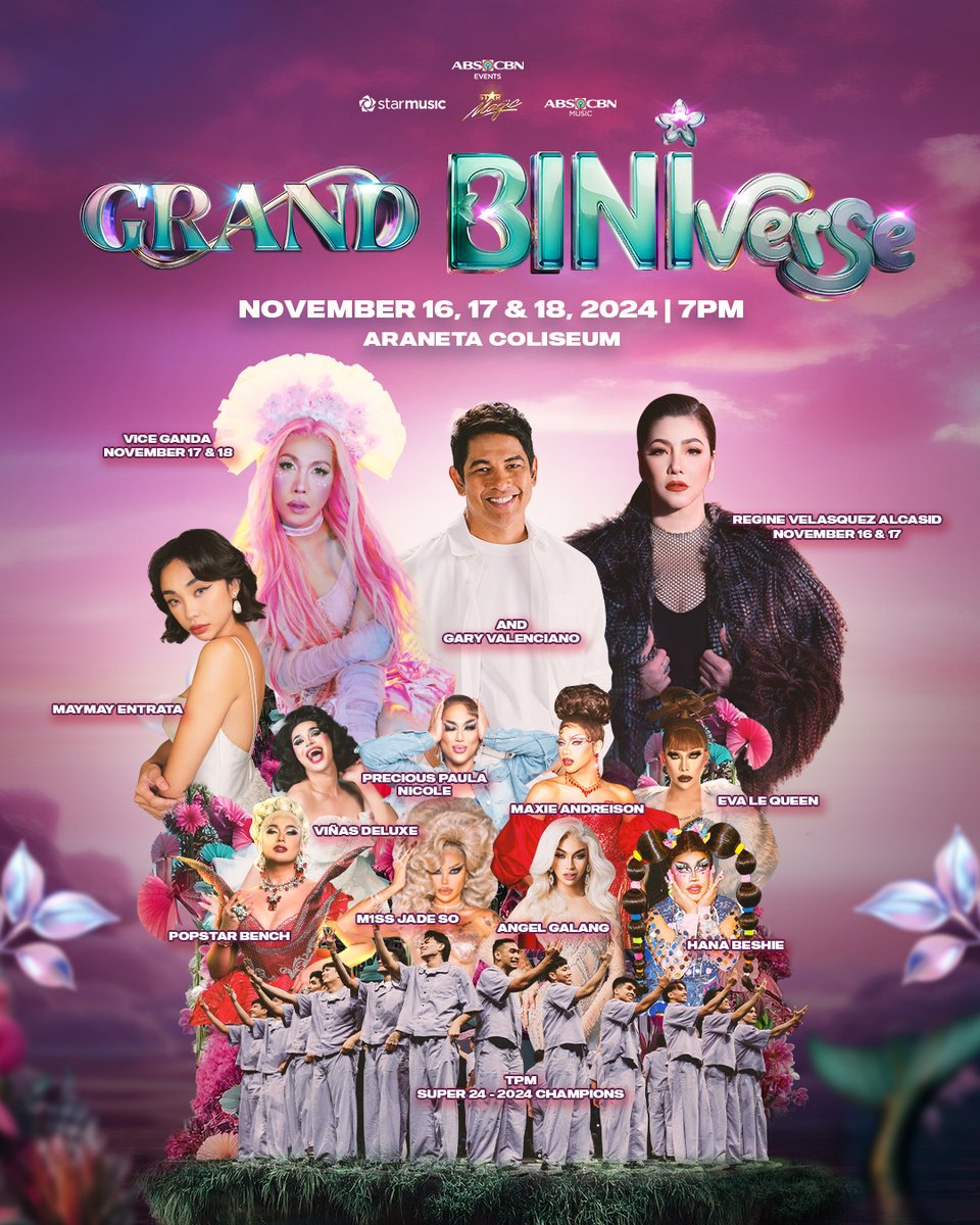 BINI_ph's tweet photo. #BINI : Attention c'mon look at me, these are the things you gotta see🎶🫣

A grand show deserves a star-studded line-up of guest performers! We guarantee a sensational setlist for the #GrandBINIverse this November 16, 17, and 18 at the Araneta Coliseum!✨🌸 https://t.co/JfUrThLVtG