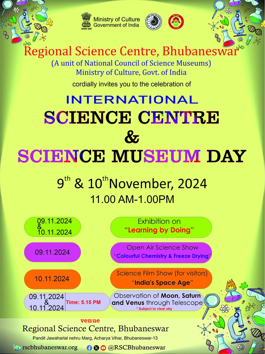 RSCBhubaneswar's tweet image. @RSCBhubaneswar a unit of @ncsmgoi going to celebrate #InternationalScienceCentreandScienceMuseumDay #ISCSMD on 9th &amp;amp; 10th November, 2024 by organizing series of activities to ear mark the event. #Invitation #WorldScienceDay