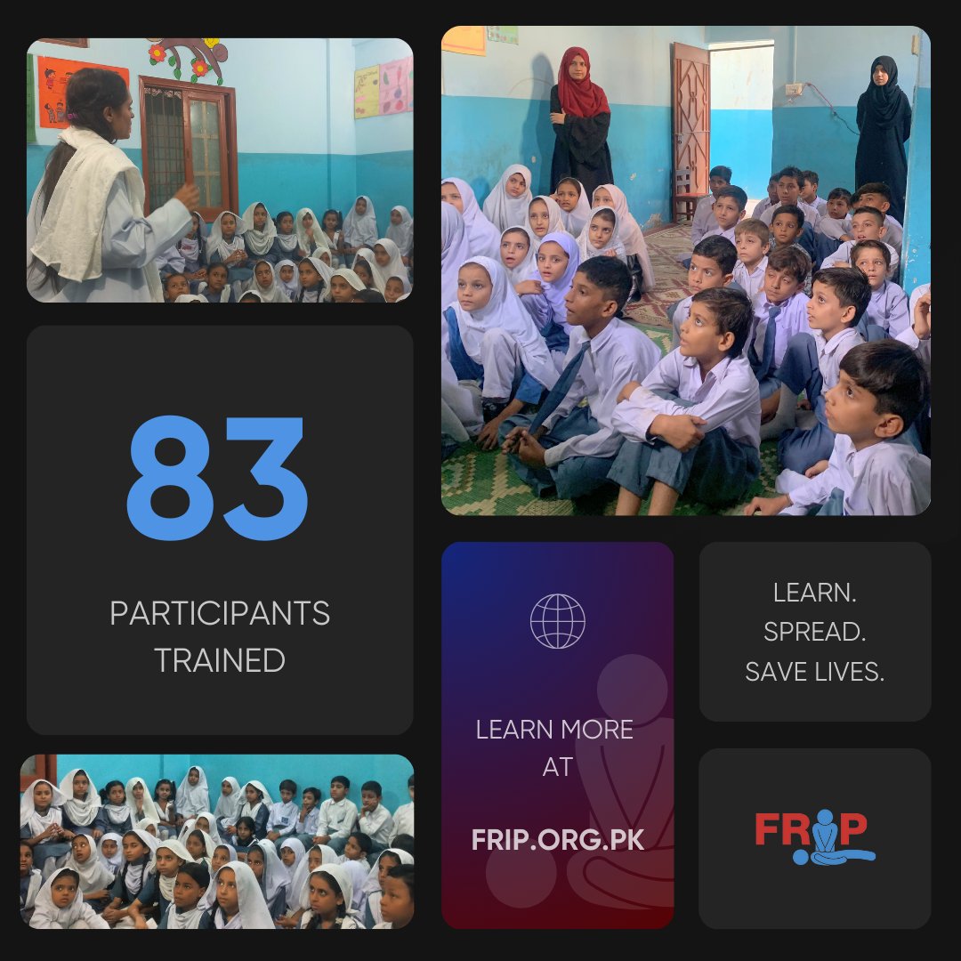 FRIP's Education Department conducted two on-site sessions for the students of Baithak School, on 9th &amp; 10th October 2024. The audience was equipped with crucial first-response knowledge and skills.

#FRIP #FirstResponse #Learn #Spread #SaveLives #FRIPforEducation #Pakistan