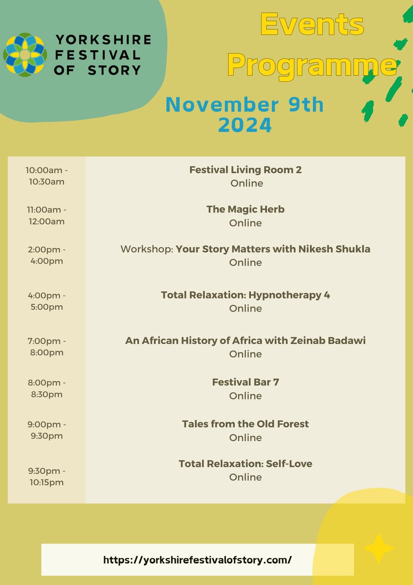 #YFOS24 Day 9 🥳! With a workshop from Nikesh Shukla on the power of storytelling and finding your own voice, and a thought-provoking conversation with Zeinab Badawi on her debut publication 'An African History of Africa', you won't want to miss out! 👇
yorkshirefestivalofstory.com/programme
