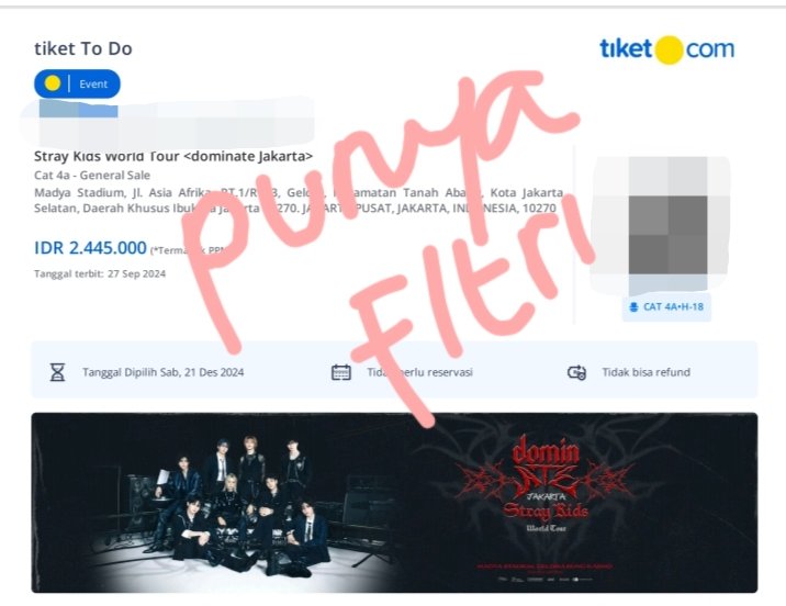ykim22's tweet photo. WTS tiket  stray kids dominate in jakarta

Cat 4a row H
DP/dicicil, bisa nego, diurus ampe jadi WB. Minat, dm ya 
#wtb #wts #wtt #straykids #dominATEinJakarta https://t.co/myV1QINC2e