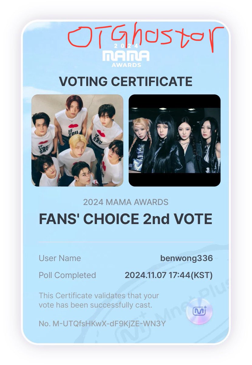 OTGhostor's tweet photo. Let’s vote aespa for 2024 MAMA !

#2024MAMA #MAMA_IVOTED https://t.co/T8yjvLkXUD
