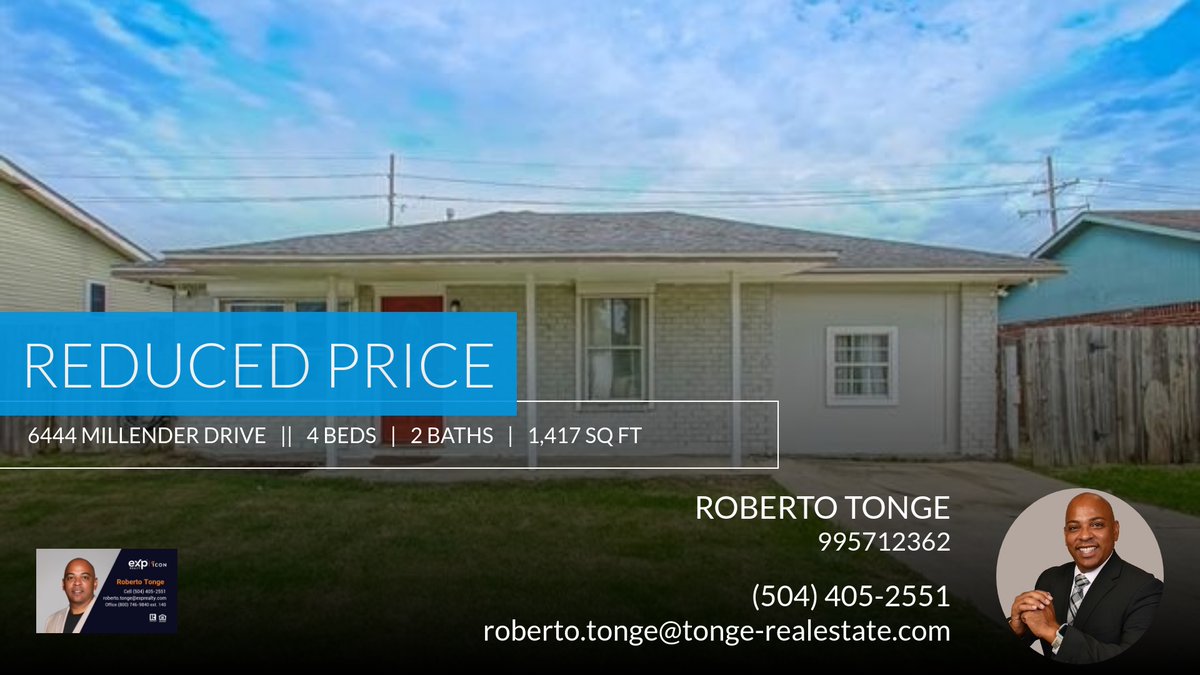 📍 Reduced Price 📍 This recently reduced home at 6444 Millender Drive in Marrero won't last long, so, don't wait to set up a showing! Reach out here or at (504) 405-2551 for more information!

ROBERTO TONGE, Realtor
LA (504) 405-2... homeforsale.at/6444_MILLENDER…