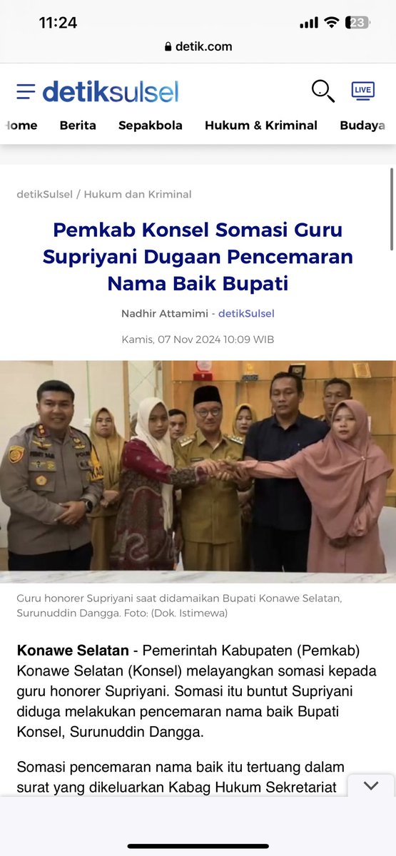 liaasister's tweet image. Karena ibu guru Supriyani membatalkan surat pernyataan damai , &amp;amp; karena beliau berani terus terang kalau pada saat berdamai itu sebenar nya di bawah tekanan, akhir nya Pemkab (Bupati konsel) MENSOMASI  ibu guru . 

Duh … kasihan .. berani terus terang juga salah .. 🤦 . Isi…