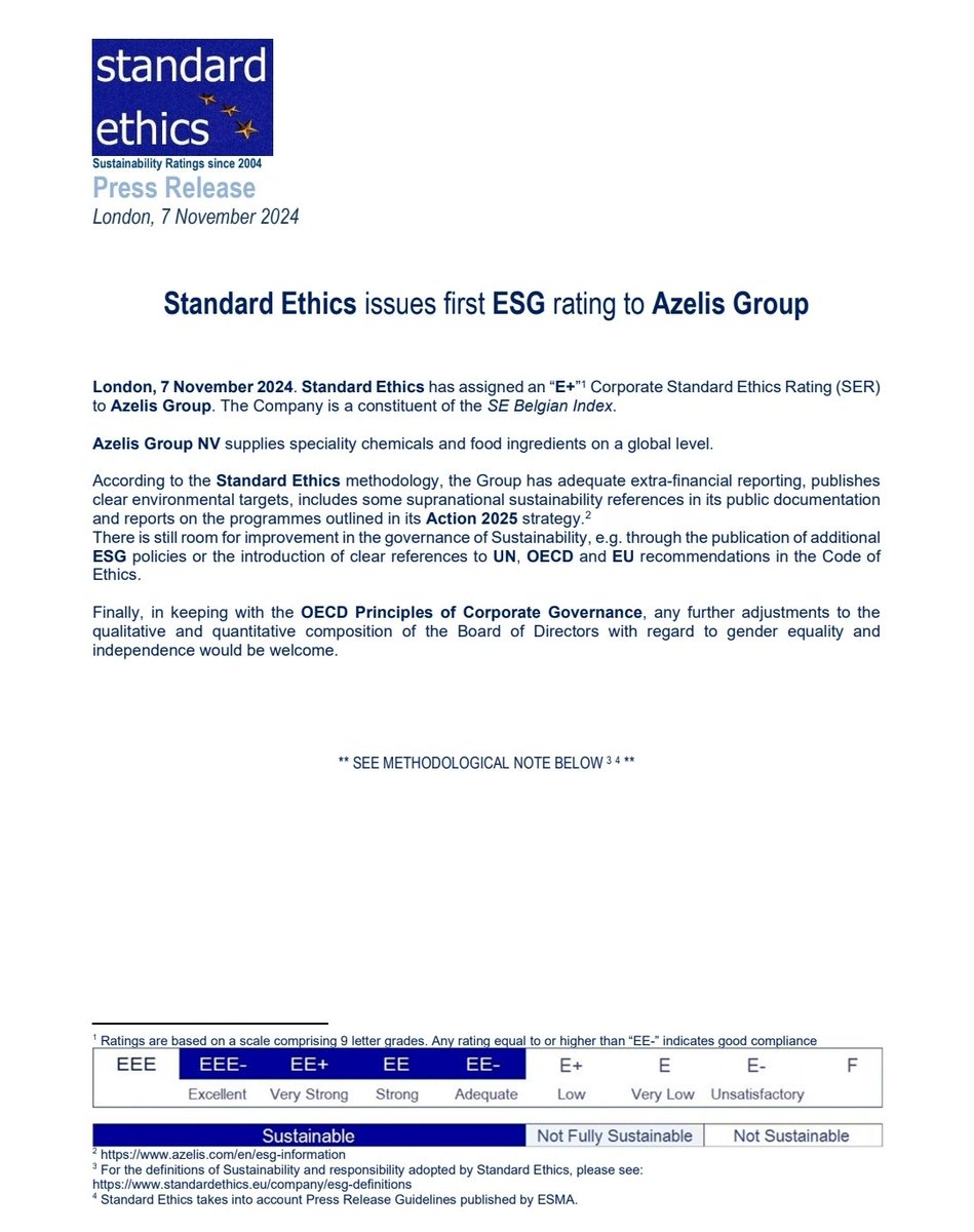 Standard Ethics (@standardethics) on Twitter photo A first #ESG #rating today for <a href="/azelisgroup/">Azelis</a>. The Company is now part of the Agency's Belgian Index. See below for more details. <a href="/BelgaNewsAgency/">Belga News Agency</a> <a href="/AskBelgapress/">Belga.press</a> <a href="/LeVif/">Le Vif</a> <a href="/AFP/">AFP News Agency</a> #sustainability #compliance #Chemicals #food #standards A first #ESG #rating today for <a href="/azelisgroup/">Azelis</a>. The Company is now part of the Agency's Belgian Index. See below for more details. <a href="/BelgaNewsAgency/">Belga News Agency</a> <a href="/AskBelgapress/">Belga.press</a> <a href="/LeVif/">Le Vif</a> <a href="/AFP/">AFP News Agency</a> #sustainability #compliance #Chemicals #food #standards