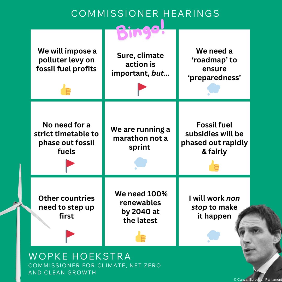 CANEurope's tweet photo. As @WBHoekstra faces his #hearings today, his mission must be clear: ensure Member States respect EU law and deliver on their #climateplans #EUNECP.

🛑End fossil fuel subsidies
👍Ensure public participation
👍Meet binding climate and energy targets

#FairerClimatePlans 
https://t.co/QYlCAiiQkM

💭 Buzzword Central: What’s a political speech without a few clichés? 
👍Thumbs Up: That’s exactly what we want