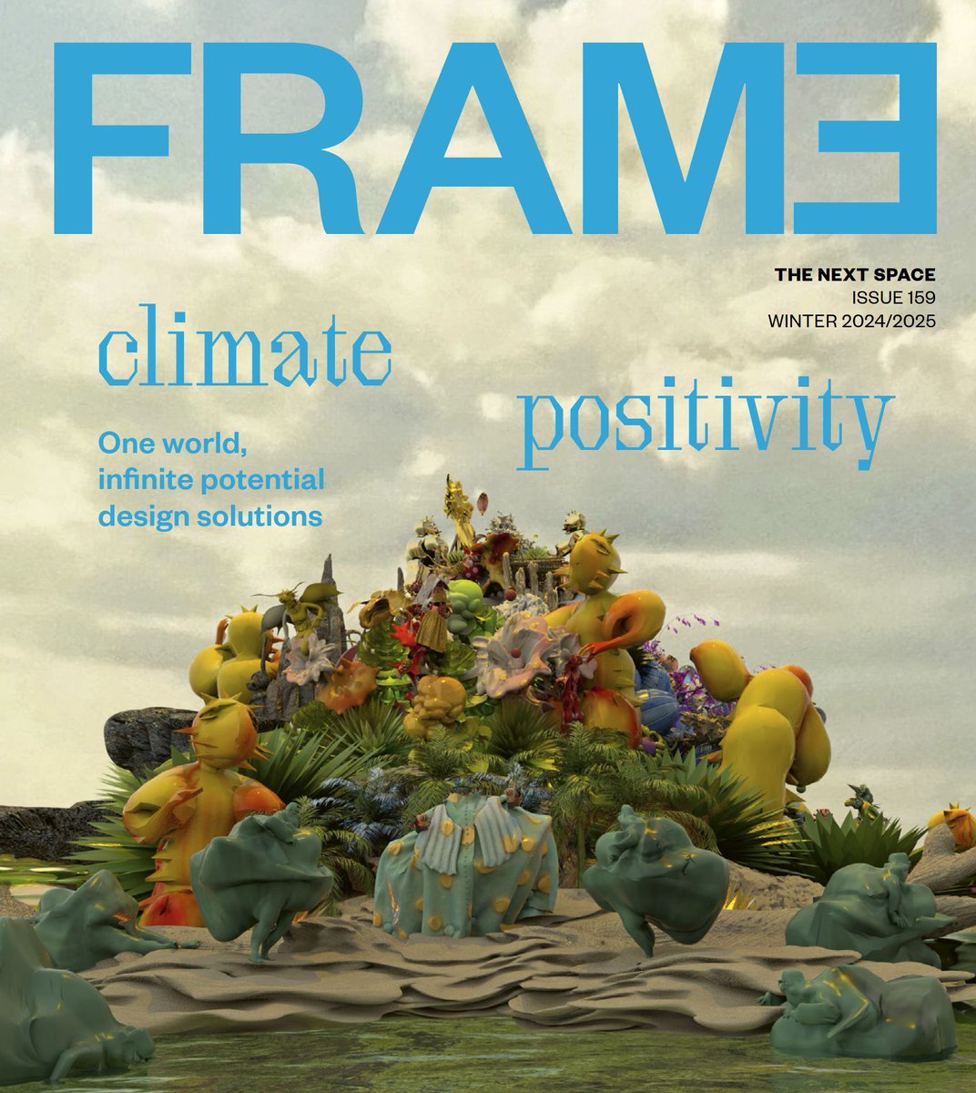 The upcoming #FRAME issue 159 on Climate Positivity, featuring MYCOTEX' and Marc Th. van der Voorn's Conch Light.