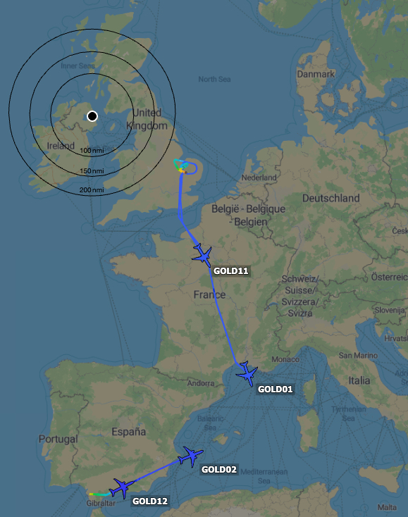TheSnoopySnoop's tweet photo. Two pairs of KC-46A Pegasus GOLD flights airborne &amp; heading to the sandpit

From Mildenhall
#GOLD01 #AE5FA5 21-46058
#GOLD11 #AE63C5 21-46089

From Rota
#GOLD02 #AE63C8 21-46092
#GOLD12 #AE5BC8 16-46023

#avgeek #planespotting https://t.co/j1K1ydrFm1