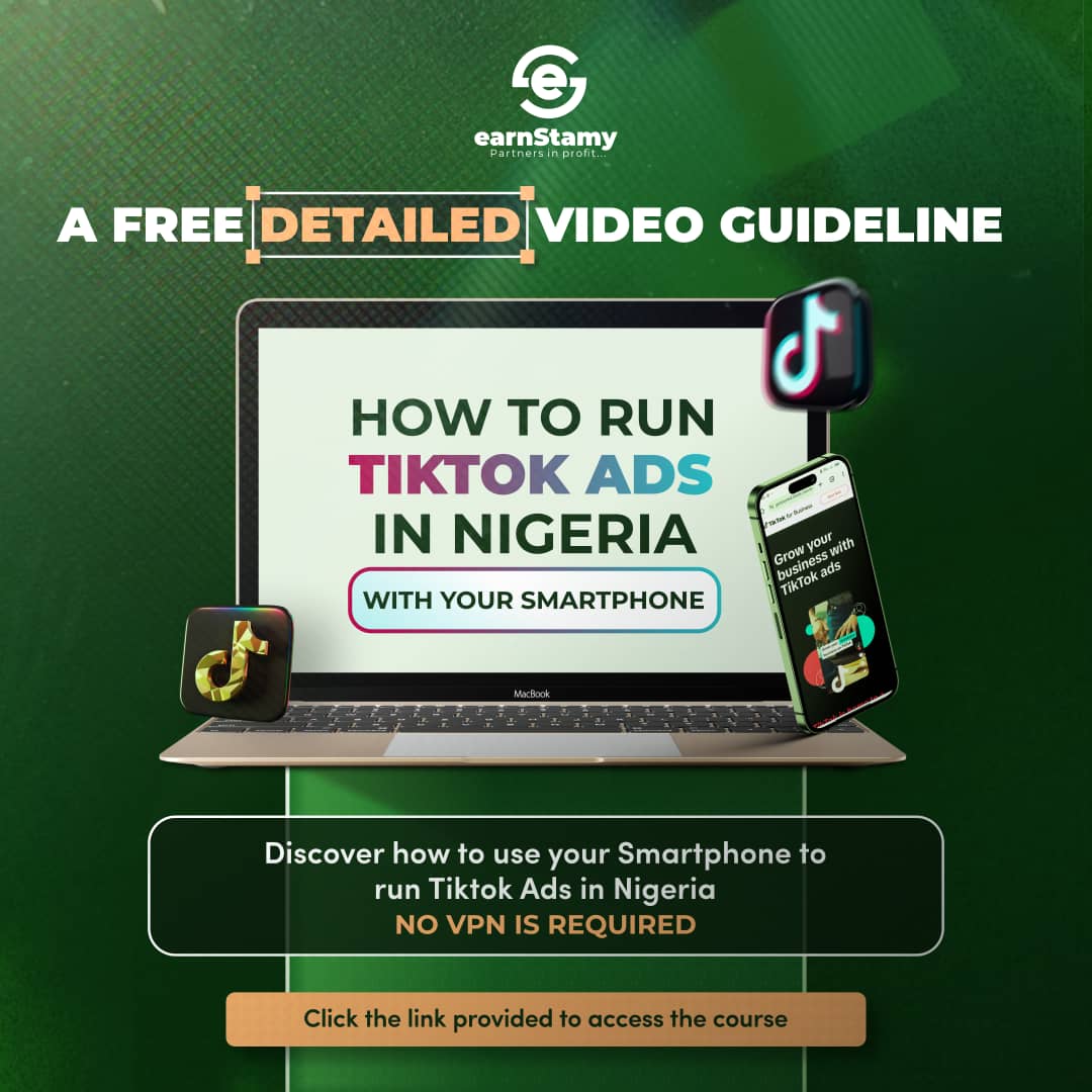 GREAT NEWS!!🔥🔥🔥

This is your best opportunity to make massive Sales for the rest of the year 2024

Learn how to Run Tiktok Ads In Nigeria, with your smartphone

We're giving out a FREE VIDEO GUIDE
To get it:
1. Retweet this post
2. Comment “VIDEO”
3. Follow us to receive a DM
