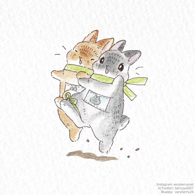 うさぎさんの運動会〜毎日うさぎさんイラスト投稿1744日目〜二人三脚おててにぎっていっちにー!いっちにー! 