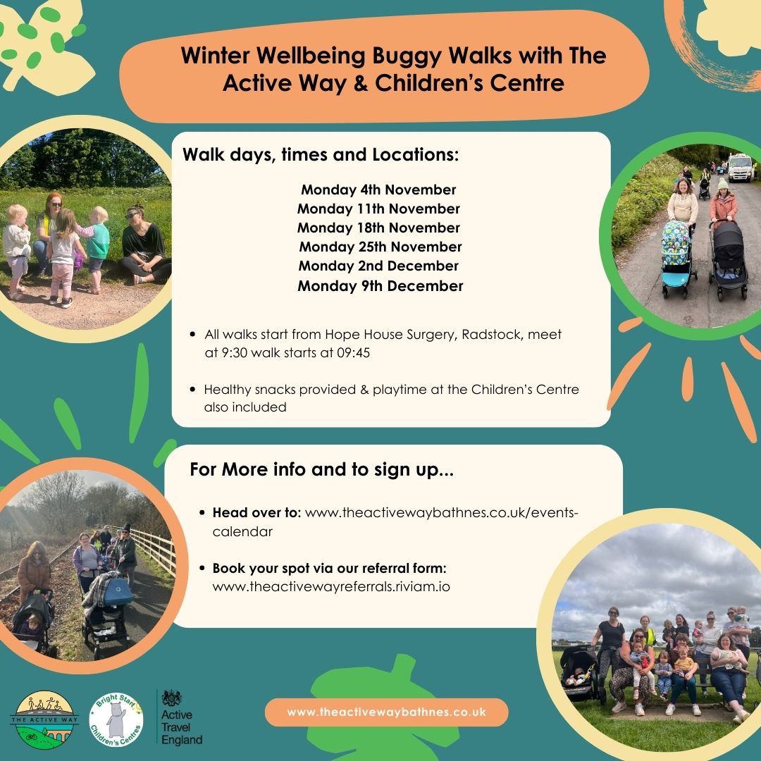 The Active Way support local communities in Somer Valley to get involved in lots of different forms of physical activity. To find out more contact info@theactivewaybathnes.co.uk
Refer to The Active Way via the Community Wellbeing Hub online referral Check out these activities!