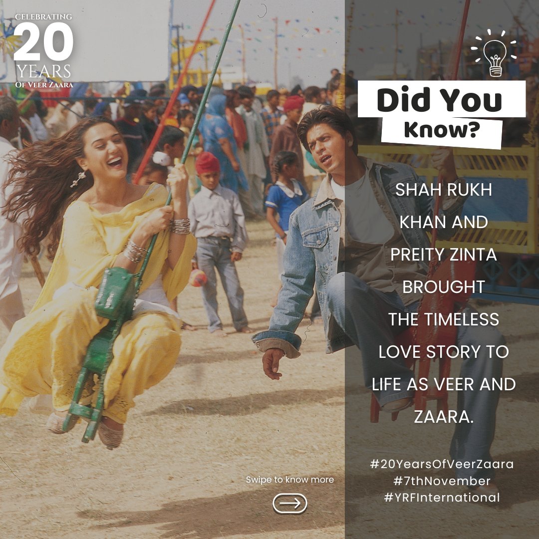 20YearsOfVZ's tweet photo. Veer and Zaara's epic love story is back in international cinemas, starting today! Don’t miss our special trivia, featuring fascinating facts about the film.❤️❤️

#20yearsofveerzaara #ranimukerji #yrfinternational #veerzaara #shahrukhkhan #7thnovember #preityzinta https://t.co/ISweQLmoV7