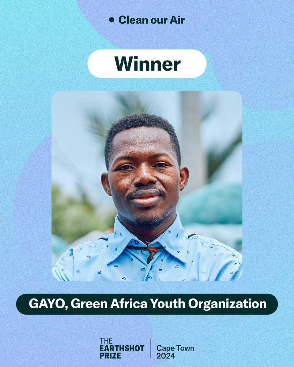 Congratulations to <a href="/GayoUganda/">Green Africa Youth Organization (GAYO Uganda)</a> and the entire GAYO family for winning the <a href="/EarthshotPrize/">The Earthshot Prize</a>! 🎉 

Proud to witness the amazing work being done alongside <a href="/CleanAirFund/">Clean Air Fund</a>, <a href="/BezosEarthFund/">Bezos Earth Fund</a>, <a href="/GAIAnoburn/">GAIA -Global Alliance for Incinerator Alternatives</a>, <a href="/gayoecoclubs/">GAYO Eco-Club Campus Chapters (GECCC)</a>, <a href="/gayo_kenya/">Green Africa Youth Organization (GAYO Kenya)</a> and <a href="/GAYOBotswana/">Green Africa Youth Organization - Botswana</a> 

#EarthshotPrize