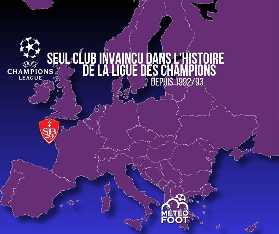 🤯 Aston Villa ayant perdu, cette stat est FAN-TAS-TIQUE..!
Lisez bien :

..Si votre club est présent sur cette carte c'est qu'il est le SEUL CLUB à être INVAINCU dans l'Histoire de la Ligue des Champions ! (Hors C1)

Ils sont FOUS CES BRESTOIS !!

#Ligue1 #SB29