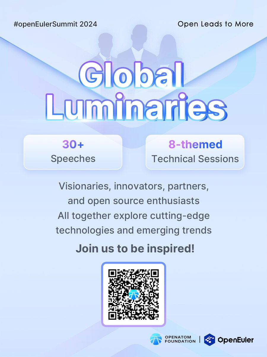 openEuler's tweet image. 🔥Ready to connect with global pioneers at #openEulerSummit 2024? It&apos;s where visionaries and innovators gather to explore cutting-edge #techs and the next big trends in #opensource #OS. Stay tuned—exciting times ahead!
openeuler.org/en/interaction…
#openEuler #AI #developers