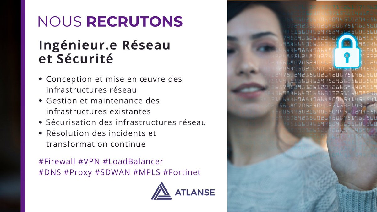 #job : Dans notre précédent post, Théodule, expert #Réseau et #Sécurité a partagé son expérience et son quotidien. Si comme lui, vous êtes passionné.e par la sécurité des #infrastructuresIT, c'est peut-être vous que nous recherchons.
Envoyez votre CV à ida.zocli@atlanse.com