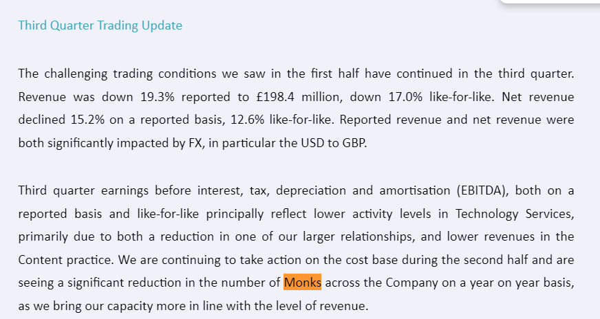 PerpetualValue's tweet image. another profit warning from S4 Capital #SFOR 

Be aware of any company that starts calling their employees 'monks'
