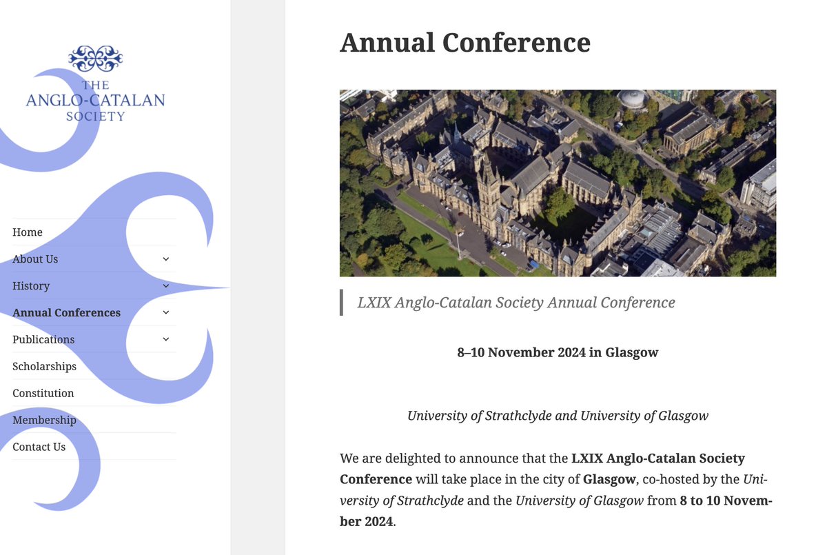 A Glasgow acollirem aquest cap de setmana més de 60 delegats d'universitats d'arreu del món pel LXIX Congrés Anual de l'Anglo-Catalan Society (<a href="/AngloCatSoc/">The Anglo-Catalan Society</a>),organitzat per les Universitats d'Strathclyde i Glasgow (<a href="/UniStrathclyde/">University of Strathclyde</a> &amp; <a href="/UofGlasgow/">University of Glasgow</a>).

Programa👉anglo-catalan.org/wp/annual-conf…