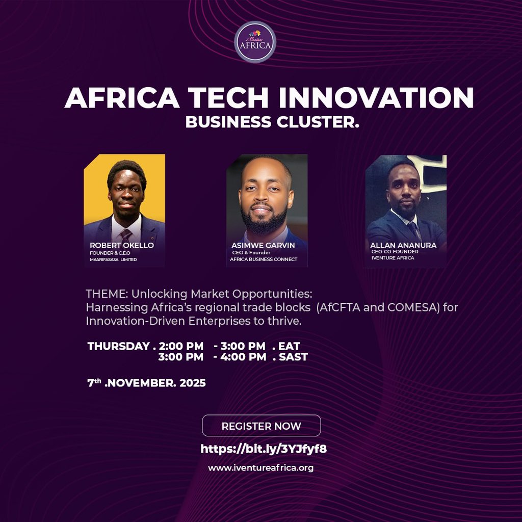 #AfCTA is the largest trade block in the world 🌍 with an estimated combined population of 1.3billion people + GDP of $3.4 trillion ? Join us how innovation driven businesses can leverage trade blocks. 

#afcta #comesa
bit.ly/3YJfyf8