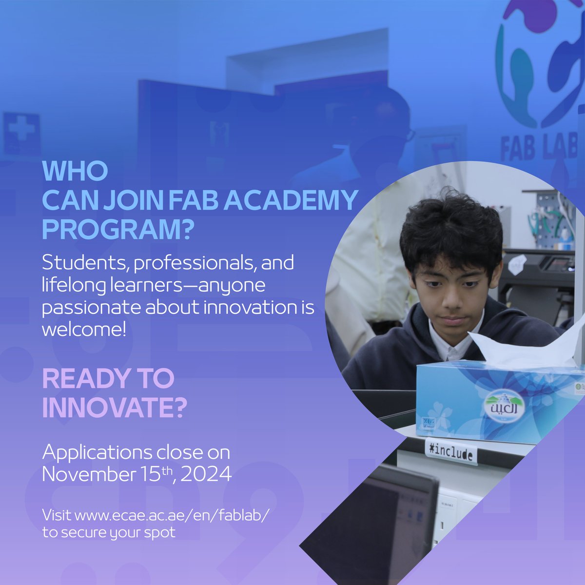 ECAE_ae's tweet image. Bring your ideas to life at #ECAE’s #FabAcademy Program 2025! Master the art of digital fabrication with state-of-the-art tools directly inspired by MIT’s pioneering course. Earn a globally recognized diploma and receive guidance from industry experts.
Ready to Innovate?…