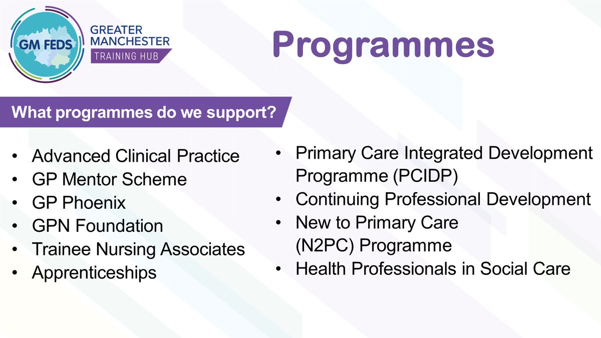 The Greater Manchester Training Hub offers a range of programmes to enhance your skills across primary and social care.

Learn more about the programmes here 👉 gmthub.co.uk/programmes-and…

#PrimaryCare #SocialCare