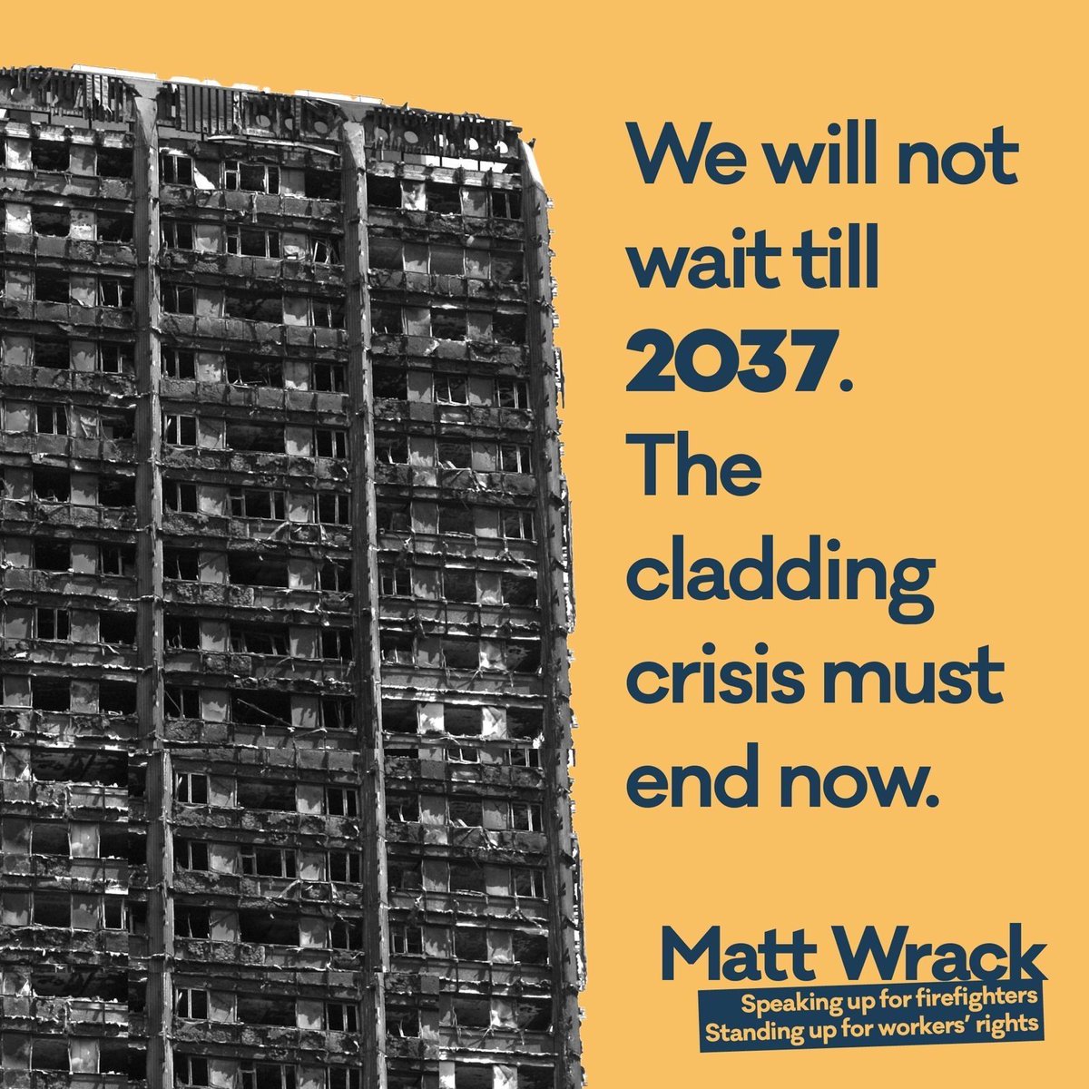 The National Audit Office’s report this week has exposed the failings of politicians at Westminster in addressing the cladding crisis.

They predict that the cladding crisis could take until 2037 to resolve. We won’t accept that, we won’t wait.