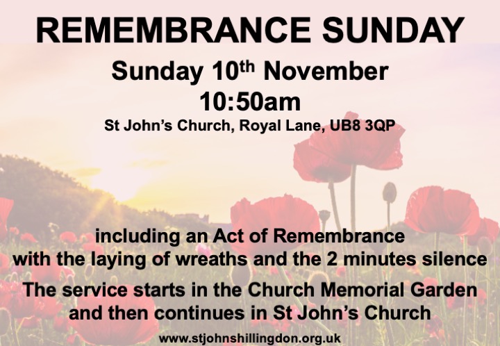 SJohnHillingdon's tweet photo. #RemembranceSunday 10:50am #Remembrance #Hillingdon #Uxbridge 
There will also be a service of Holy Communion at 10am https://t.co/sB58NXxGqT