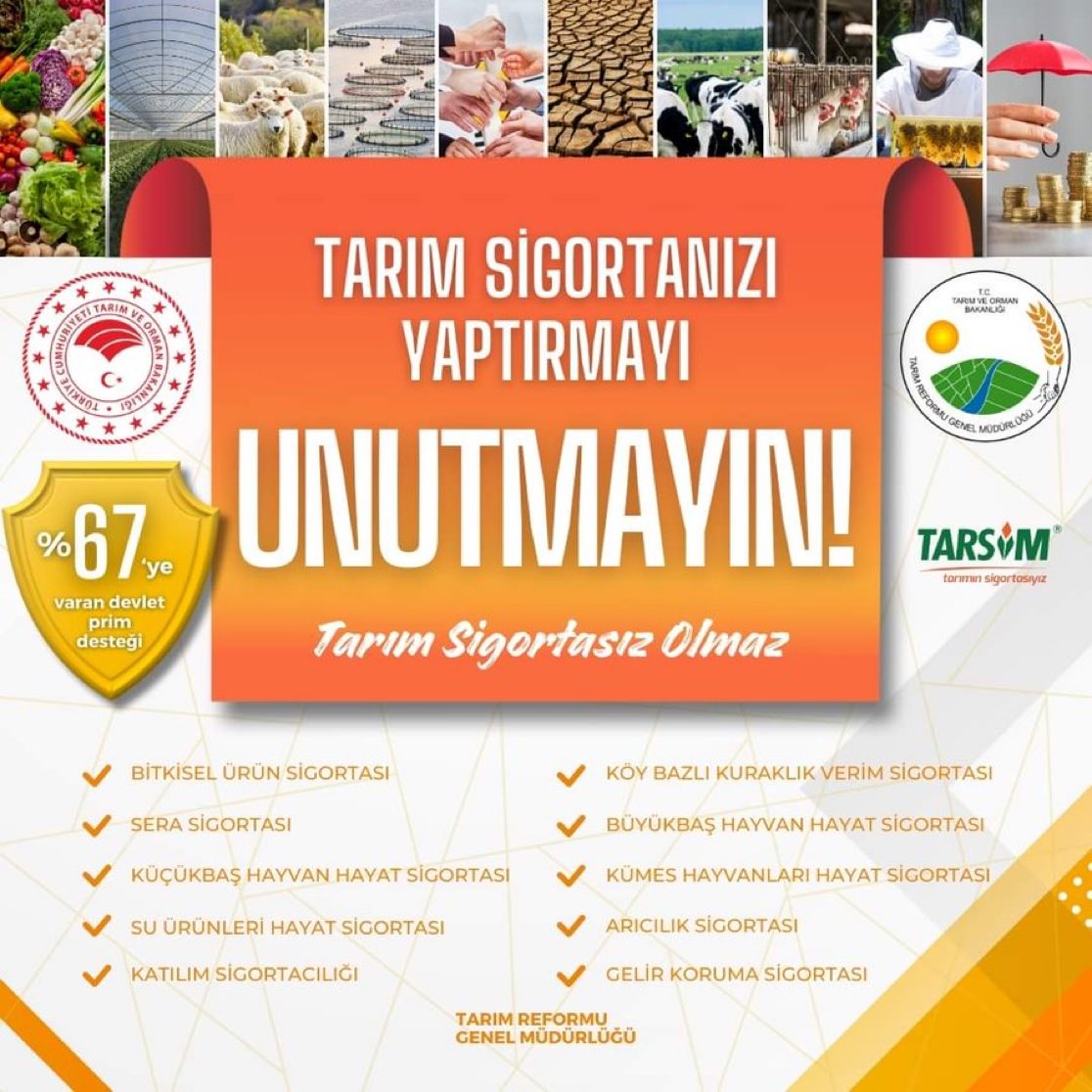 %6️⃣7️⃣'ye varan oranlarda Devlet Prim Desteği ile ürünlerinize "Tarım Sigortası" yaptırmayı ihmal etmeyin.

#kumlucatarım