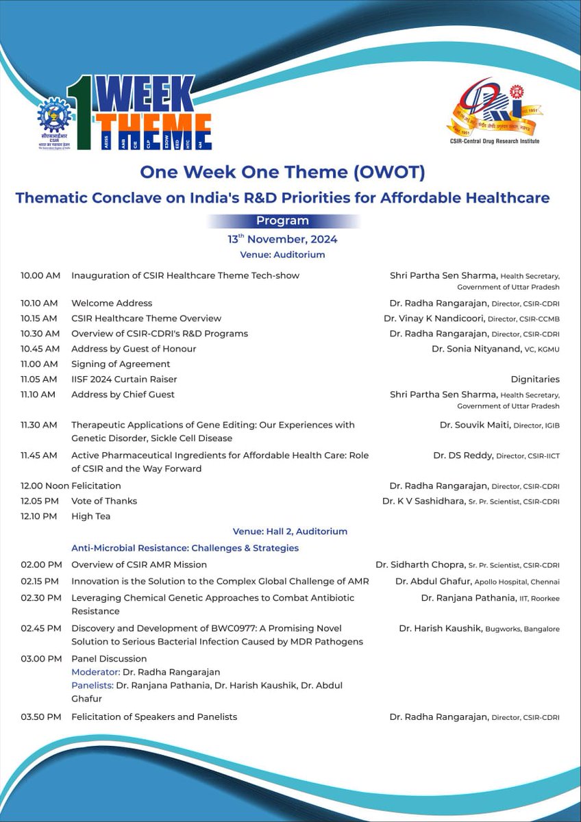 CSIR_CDRI's tweet photo. We are happy to announce that @CSIR_CDRI is celebrating #OneWeekOneTheme program and #IISF2024 #CurtainRaiser event on 13th & 14th November 2024.
@CSIR_IND @IndiaDST @PIB_India, @DDNewslive @CsirJigyasa @PMOIndia @MoHFW_INDIA @HRDG_CSIR @mybharatgov @DrJitendraSingh https://t.co/IG5BPeh2kl