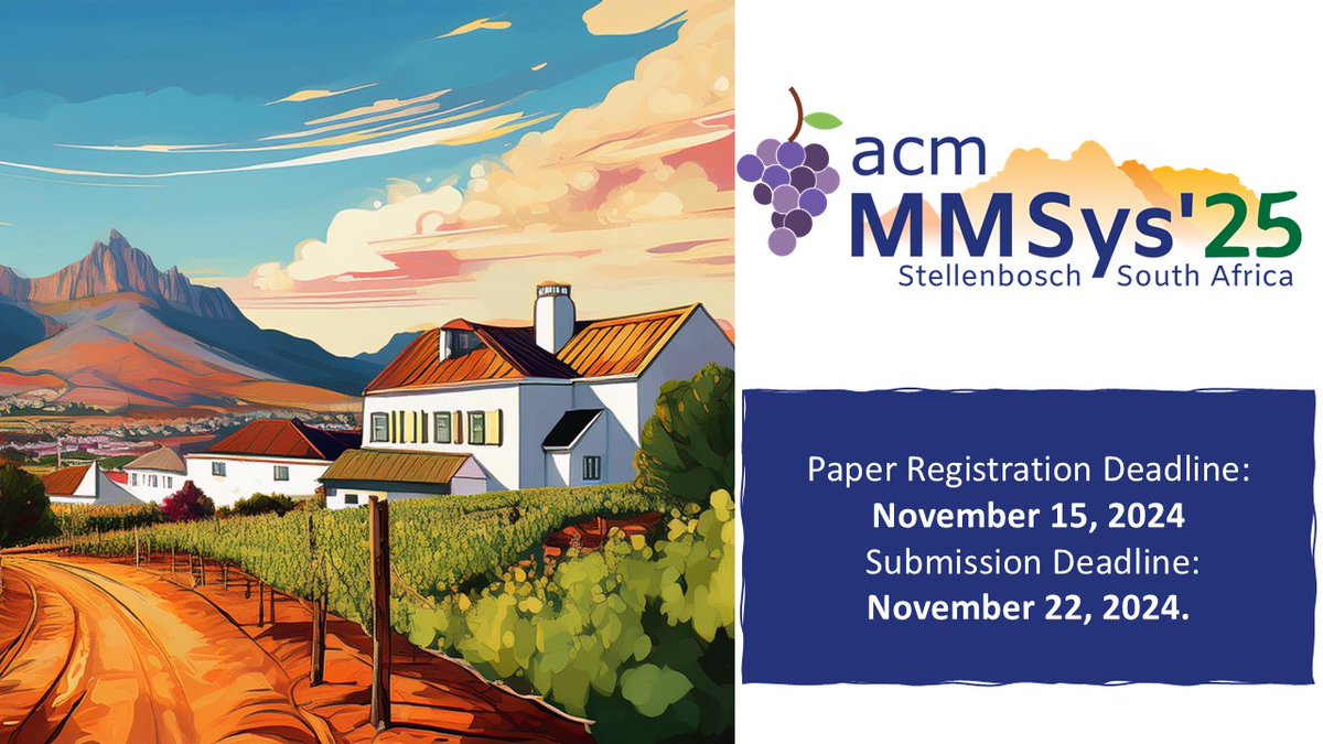 🔴 Deadline approaching!

🔎If you are considering to submit a paper to MMSys'25, don't forget to register your paper!

📢Submission system is open now! The first round deadline is November, 22.

<a href="/TheOfficialACM/">Association for Computing Machinery</a> 
<a href="/sigmm/">ACM SIGMM</a>