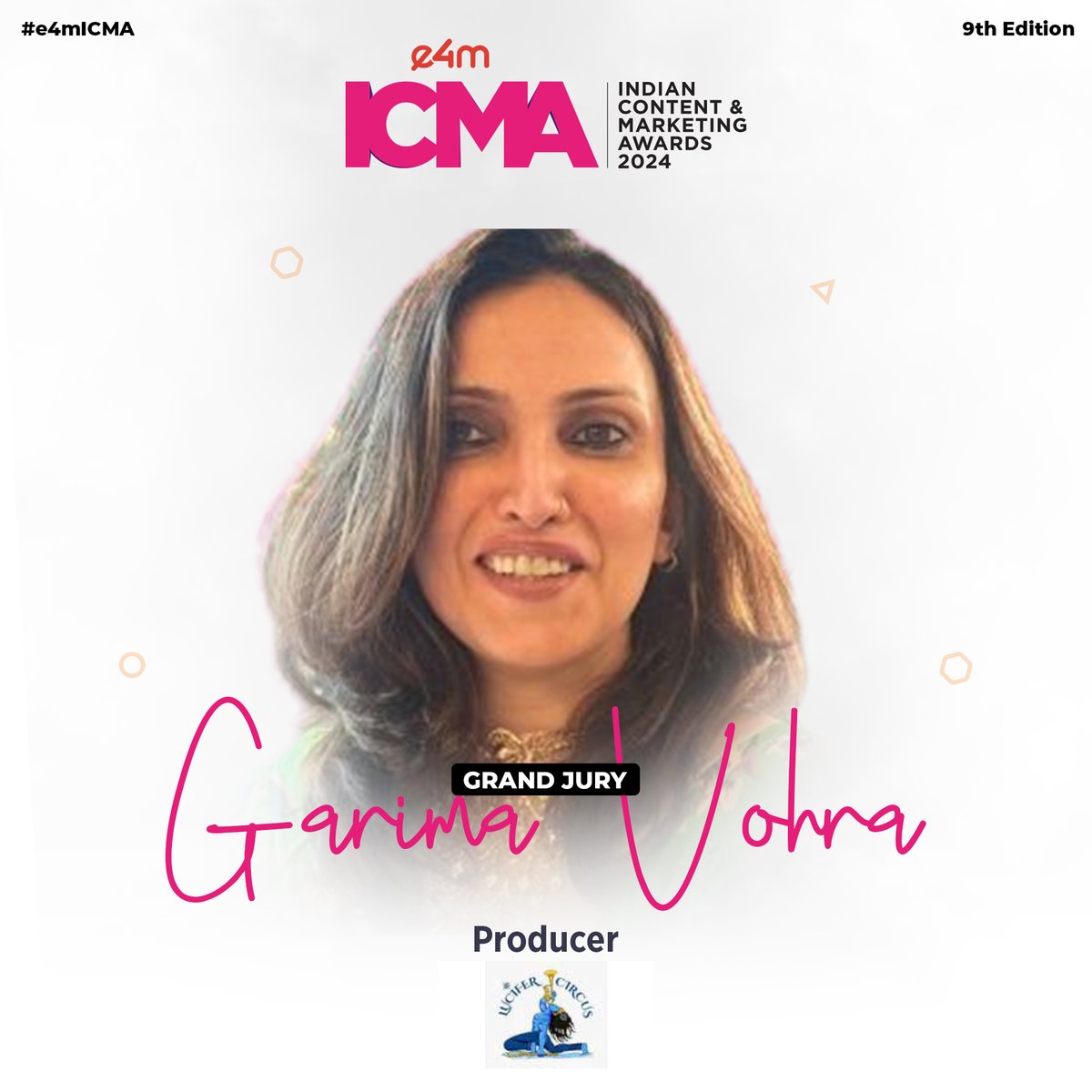 e4mevents's tweet image. 🌟 Thrilled to welcome Garima Vohra , Producer at Lucifer Circus, to the Grand Jury of the e4m Indian Content &amp;amp; Marketing Awards! 🎉

Excited to have her join us on this journey! 🎬✨

Register now - bit.ly/46D48wU

#ICMA #GrandJury #LuciferCircus #ContentMarketing #e4m