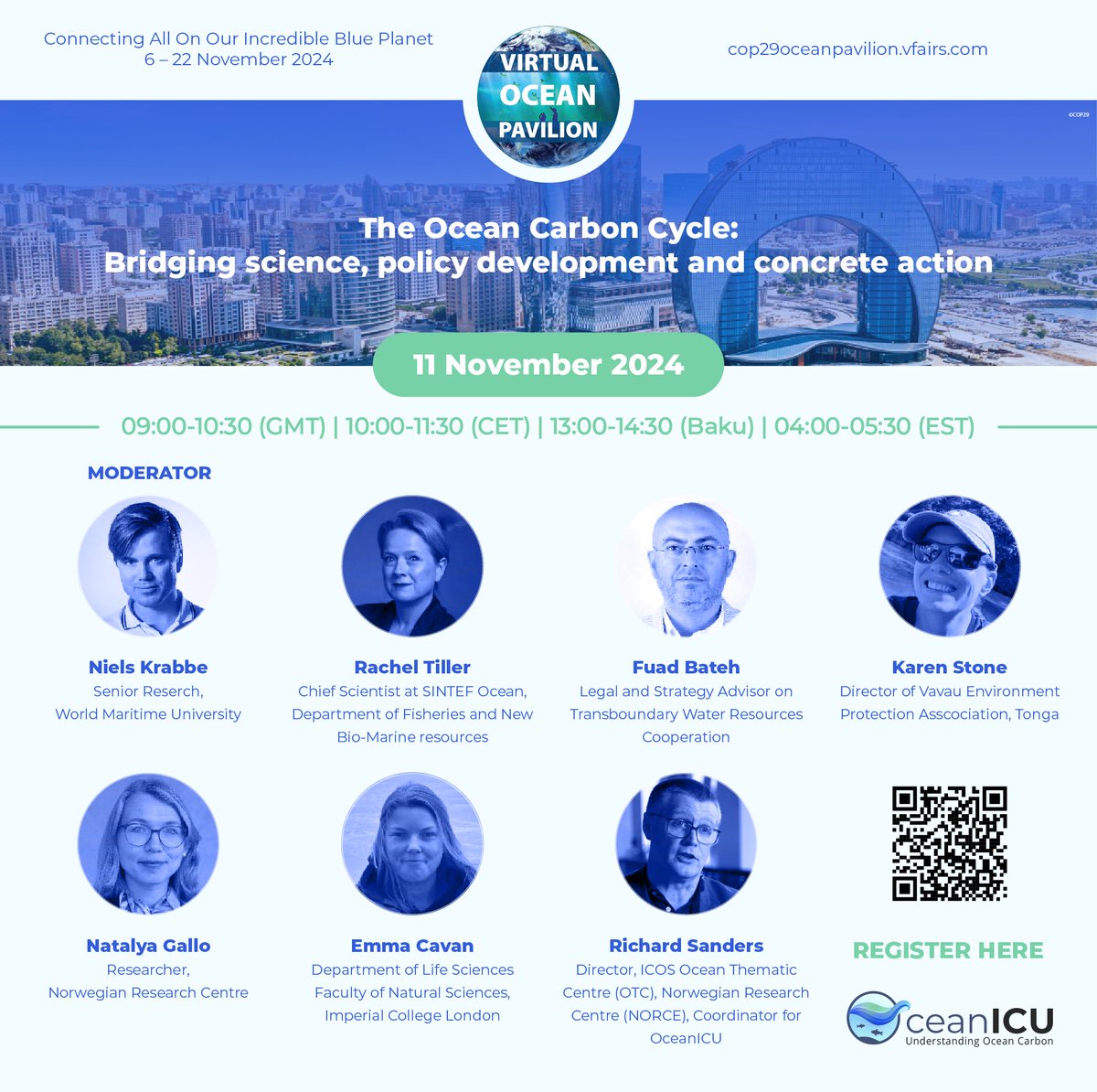 OceanICU Project (@oceanicu_carbon) on Twitter photo OceanICU is hosting a webinar at the #COP29 Virtual Ocean Pavilion to provide insights into how ocean carbon should be considered in policy & how it connects to the UNFCCC & BBNJ
Register cop29oceanpavilion.vfairs.com/en/registratio…
#Ocean #Carbon #BBNJ #EUGreenDeal <a href="/OceanRics/">Richard Sanders</a> OceanICU is hosting a webinar at the #COP29 Virtual Ocean Pavilion to provide insights into how ocean carbon should be considered in policy & how it connects to the UNFCCC & BBNJ
Register cop29oceanpavilion.vfairs.com/en/registratio…
#Ocean #Carbon #BBNJ #EUGreenDeal <a href="/OceanRics/">Richard Sanders</a>