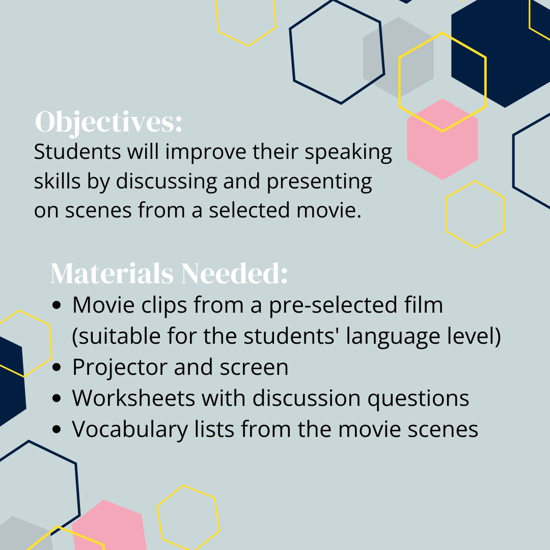 OUPELTGlobal's tweet image. Elevate your English lessons with our latest speaking skills plan using movie scenes! Perfect for engaging students and making language learning fun. Check out the plan and bring Hollywood to your classroom! 📚🎥

#ELT #LessonPlan #ELTActivity