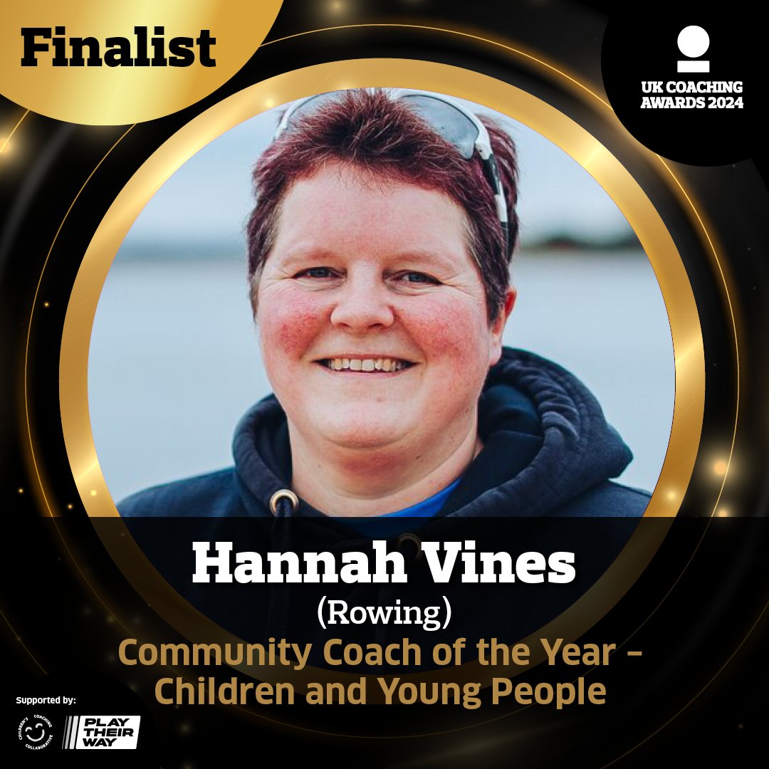 #UKCoachingAwards 🏆

Introducing our finalists🎉

Community Coach of the Year (Children &amp; Young People) – Supported by <a href="/playtheirway/">playtheirway</a> 

<a href="/vinezy/">Hannah Vines</a> supports 100s of people each year to enjoy learning to row, prioritising individual needs &amp; ambitions

Full bio: bit.ly/402JhBT
