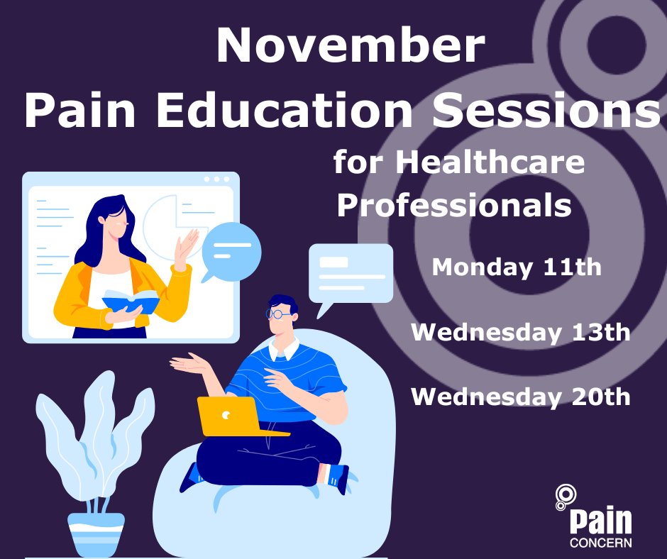 📢Pain Ed Sessions for Healthcare, Link Workers, Carers &amp; Pharmacists 

Help support your chronic pain patients

Booking:
📅 11 Nov: ow.ly/v47o50TVuGR
📅 13 Nov: ow.ly/IJmr50TVuGE
📅 20 Nov: ow.ly/yna950TVuGL

Time: 12:30-12:45pm