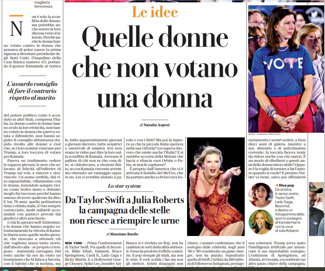 OrtigiaP's tweet photo. E DA SINISTRA UNA DONNA ACCUSA LE DONNE DI NON VOTARE LE DONNE. eh no cara #Aspesi così sottovaluti le donne. Le donne proprio perchè hanno una testa pensante non votano secondo i diktat della sinistra corporativa, ma votano, uomo o donna che sia, politici di cui si fidano, sanno fare i conti con il presente e il futuro. Le Donne americane si sono dimostrate molto più intelligenti di quanto la sinistra le consideri. E contro tutto il glam dello star system femminile, hanno scelto chi può risolvere i loro problemi quotidiani, non le élites globaliste. Grande vittoria delle Donne