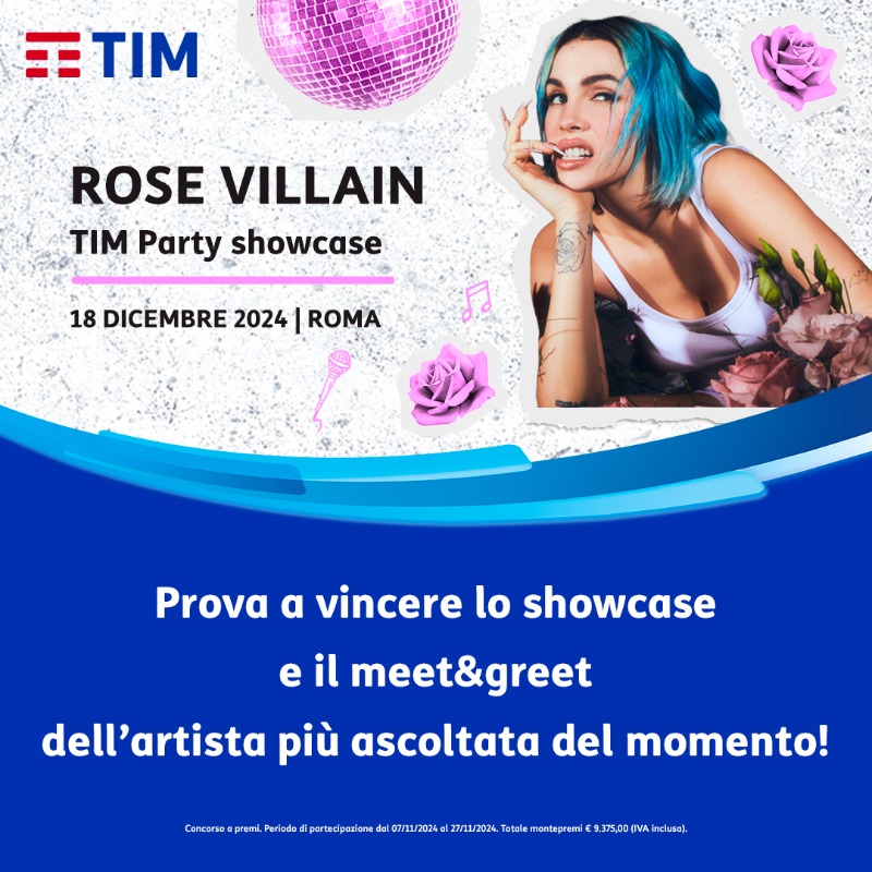 TIM_Official's tweet photo. Un evento imperdibile ti attende! ⭐️
Solo con #TIMParty puoi vincere lo speciale showcase di @iamrosevillain. 🎤💖 In più potrai provare ad aggiudicarti l'esclusivo Meet&Greet con l'artista. Affrettati, gioca subito! 👇 #LaForzaDelleConnessioni